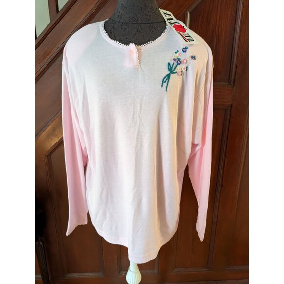 VTG E.M.I. LTD Plus Size 24W Light Pink Long Sleeve Top Floral Embroidery NWT - Picture 1 of 8